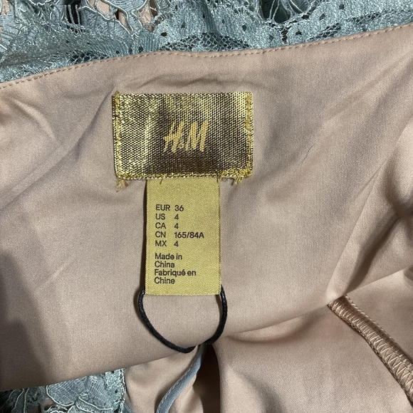 H&M Mint Green Lace Nude Spaghetti Strap Midi Event Dress Women's Size 4 Small S - Picture 10 of 12